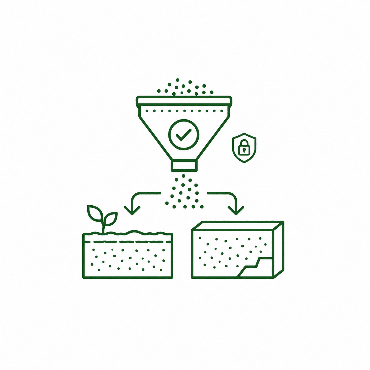 Finished biochar directed into controlled soil and construction-material applications.